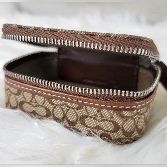 Coach Handbags - Coach Khaki/Mahogany Signature Canvas Leather Triple Pill Box Case F60157
